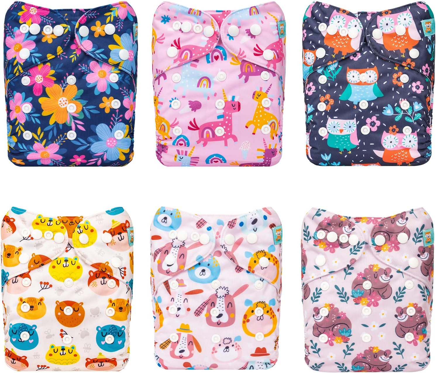 ALVABABY Baby Cloth Diapers 6 Pack + 12 Inserts One Size Adjustable Washable Reusable for Baby Girls and Boys 6BM102 - Image 2
